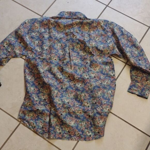 Awesome Vintage 100% silk Mickey Mouse Paisley shirt So 70s! Blue green size S - Picture 10 of 10